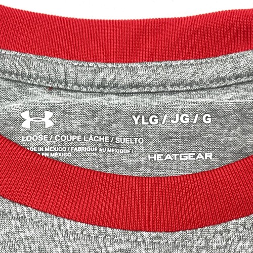 Under Armour Loose Gray/Red Baseball Raglan USA Flag Logo T-Shirt Youth Size L - Picture 4 of 5