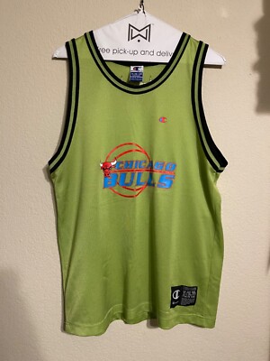 Rare VTG 90s Y2K Chicago Bulls Champion NBA Basketball Jersey Lime