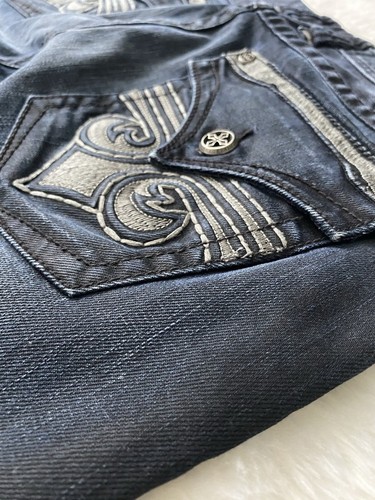 Men’s Affliction Embroidered Cross Denim Jeans Dark Wash 36 Bootcut - Bild 6 von 8