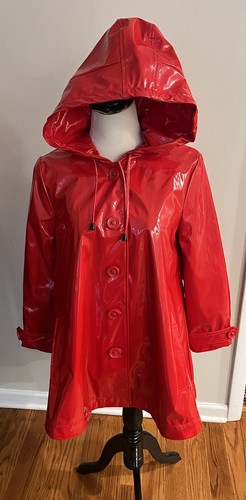 UBU Red Patent Swing Rain Jacket with Hood & Removable Lining in Size XS