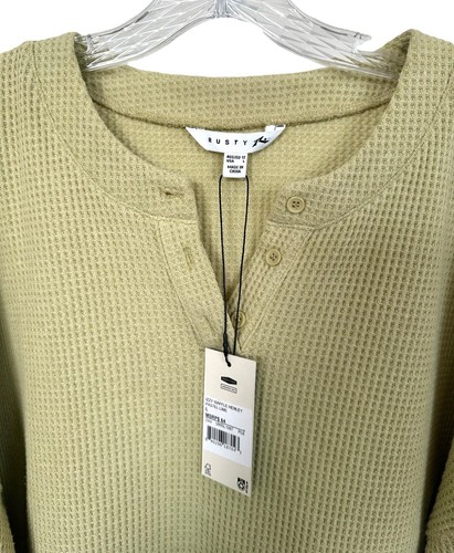 Rusty Australia Women's Izzy Waffle Henley Pullover Long Sleeve Sz L Pastel Lime - Picture 3 of 8