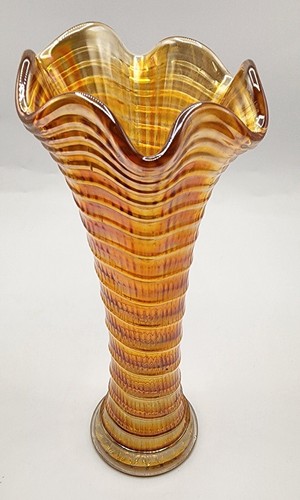 Jarrón oscilante de vidrio de carnaval ondulado caléndula imperial vintage base de 3" - Imagen 3 de 6