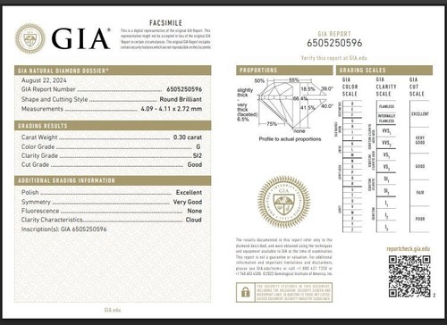 Real Lustrous Natural Diamond GIA Certified Loose Brilliant Round 0.30 Ct 4 mm - Picture 5 of 8
