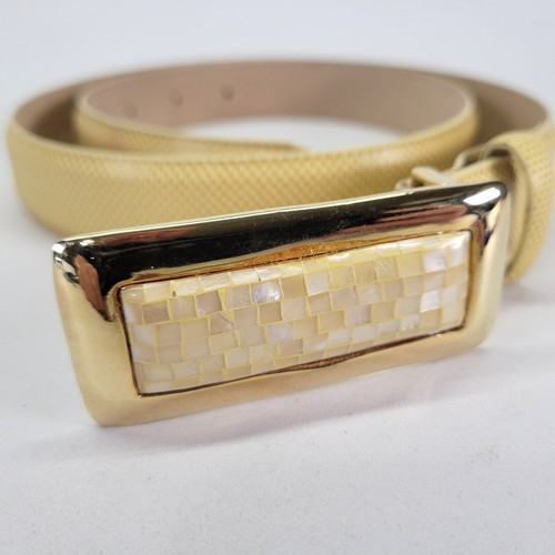Carlisle Leather Belt 32 L Lizard Print Gold Tone Buckle Yellow 16812 Vtg - Picture 11 of 12