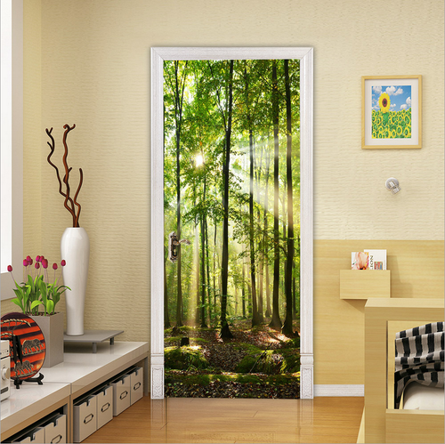 3D Wall Art Sunshine Forest Tree PVC Door Sticker Decal Self-adhesive Wrap Mural - Bild 3 von 10