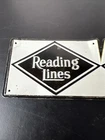 VINTAGE 1954 POST CEREAL TIN RAILROAD SIGN PREMIUM - THE READING LINES