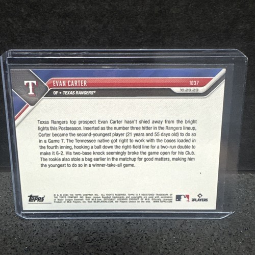 EVAN CARTER XRC 2023 TOPPS NOW #1037 TEXAS RANGERS ALCS GAME 7 Call Up - Bild 2 von 2