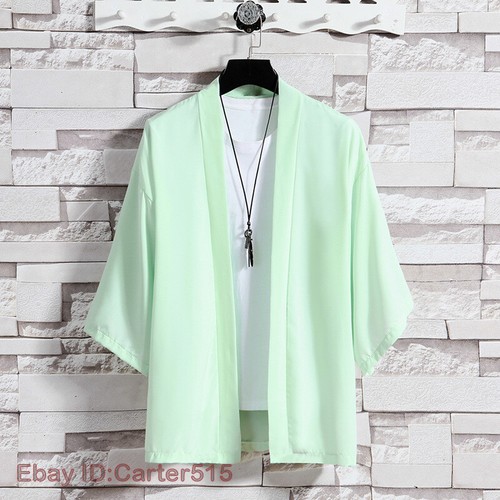 Men Summer Ice Silk Japanese Coat Kimono Jacket Cardigan Casual Loose Top M-5XL - Picture 7 of 31