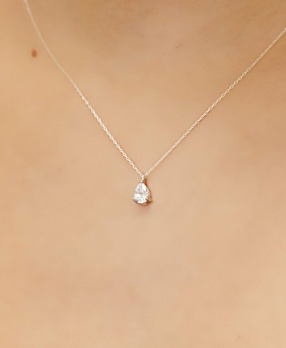 Minimalist Crystal Solitaire Wedding & Bridesmaid Necklace With Pear Cut Pendant - Picture 2 of 4