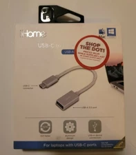 iHome 6-Inch Nylon Braided USB-C to USB-A Adapter in Silver