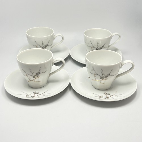 Mikasa Cup Saucer 4 Set Tanya Gray Gold Florals White Japan Porcelain 5847 - Picture 2 of 12
