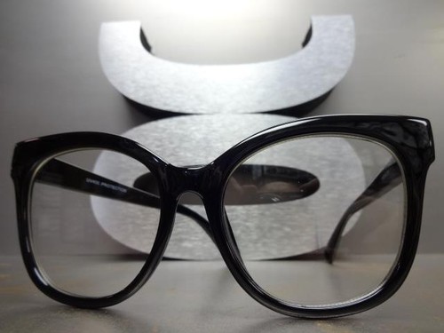 OVERSIZED EXAGGERATED Retro CAT EYE Clear Lens EYE GLASSES Large Big Black Frame - Picture 3 of 10