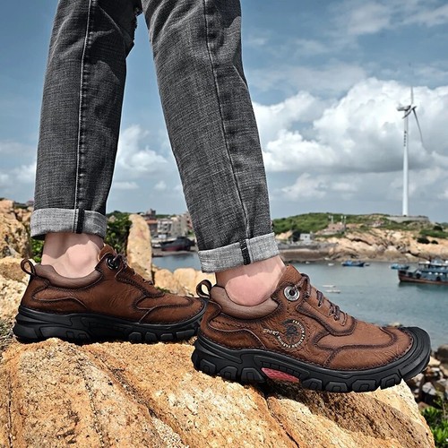Genuine Leather Men's Hiking Shoes Anti Slips Outdoor Comfortable Travel Shoes - Picture 16 of 21