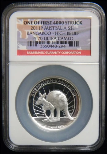 2011P Australia $1 Silver Kangaroo High Relief  NGC PF70UCAM #SP46