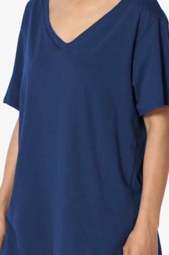 Camiseta suelta de gran tamaño de algodón con cuello en V TheMogan S~3X manga corta calce relajado - Imagen 181 de 242