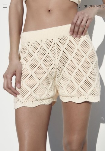 Zara Neu Shorts Cremefarben Größe S Chenille Gummibund Damen - Bild 1 von 9