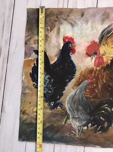Vtg Original Watercolor PAINTING Farm and Country Rooster Hen Chicken Chicks - Picture 8 of 9