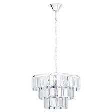 Image of Pendant Ceiling Light Colour Chrome Shade Clear Crystal Bulb E14 5x40W