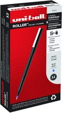 60153 Uni-Ball Roller Rollerball Stick Pen, Blue Ink, Micro 0.5mm, Pack of 12