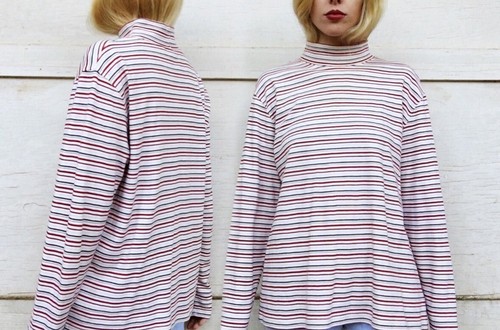 80s Vintage St John’s Bay White & Red Striped Turtleneck 100% Cotton Women’s L - Picture 4 of 8