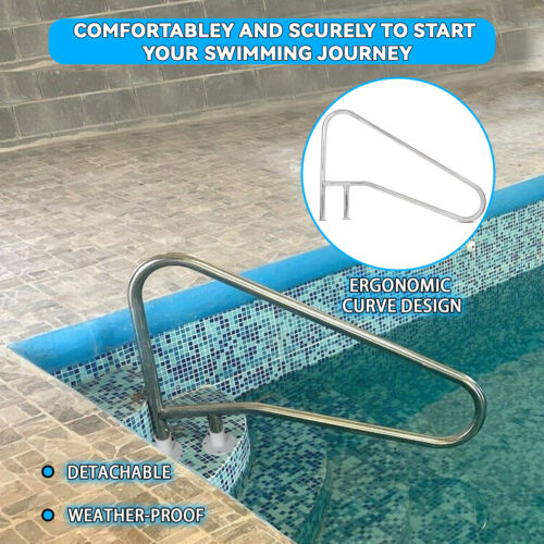 Swimming Pool Handrail Cross Braced Deck Mounted Step Stair Rail Stainless steel - Picture 5 of 11