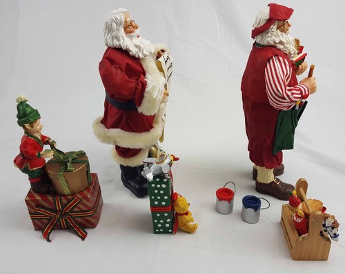 Kirkland Fabric Mache Set of 2 Santa Claus Figurines Preparing for Christmas - Picture 3 of 9