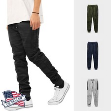 Mens Jogger Pants Urban Hip Hop Casual Trousers Slim Elastic Zipper Pockets Gym