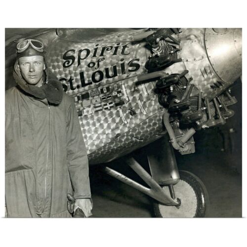 Lindbergh ze swoim samolotem, 1928 plakat druk artystyczny, wystrój domu samolotu - Zdjęcie 1 z 8