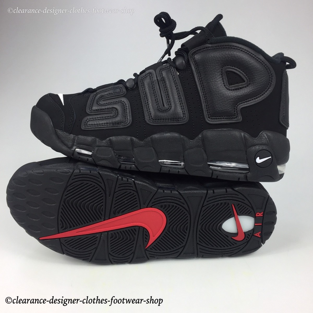 SUPREME X AIR MORE UPTEMPO TRAINERS MENS BLACK SHOES UK 10