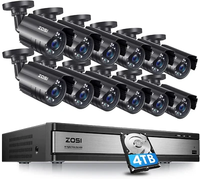 ZOSI 16CH H.265+1080P Wired Security Camera System Outdoor Home 4TB Night Vision