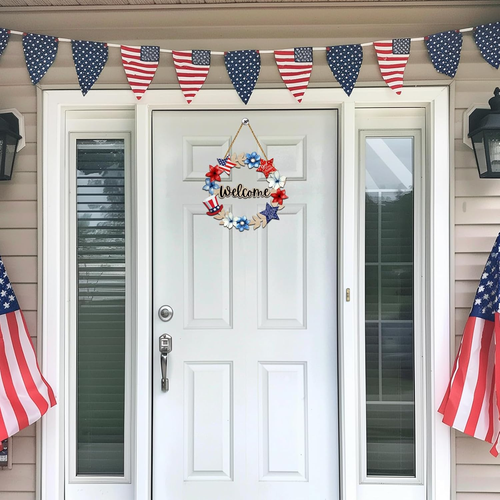 4Th of July Decorations 4Th of July Wreaths for Front Door Patriotic Wreath Four - Picture 3 of 7