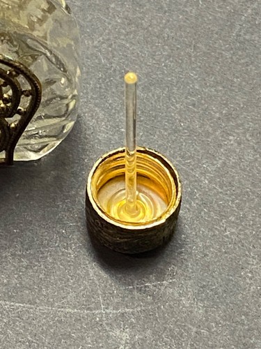 Lovely Vintage Mini Glass Perfume Bottle Filigree & Rhinestone + Dauber - Picture 5 of 7