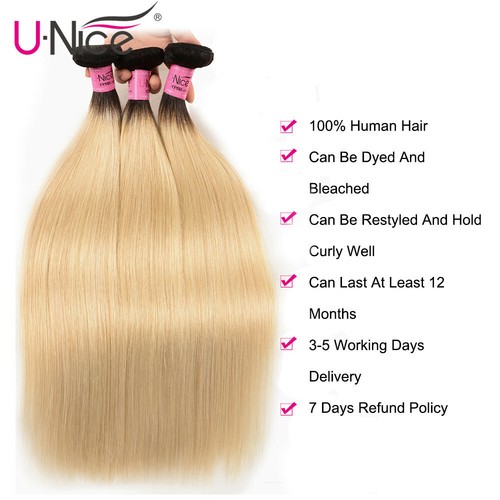 UNice Peruvian Ombre Honey Blonde Straight Bundles Human Hair Weaves Extensoins - Picture 8 of 14