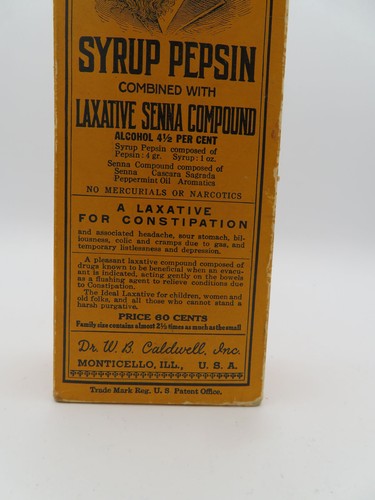 Antica pepsina sciroppo medico ciarlatana Dr B Caldwell con composto senna con scatola - Foto 3 di 20