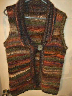 Handmade Knitted Vest Flyaway-Style Collar Rust/Burg/Green/Beige/Brwn/Dusty Pink