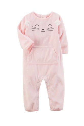 Carter's Baby Kleinkind Katze Fleece Overall Overall Strampler rosa gepunktet 3 Monate - Bild 1 von 4