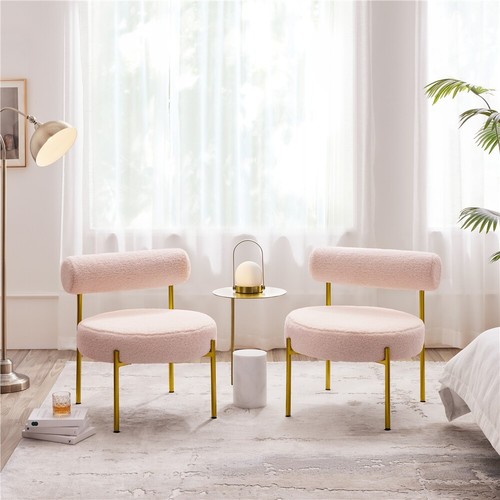 Boucle Fabric Tub Chair with Round Padded Seat and Gold Metal Legs Living Room - Picture 3 of 46