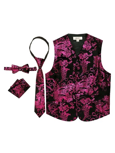 Toddler's Kid's Boy's Formal Jacquard Paisley Vest Bow Tie Pochette Soft VSK-86P - Picture 4 of 49