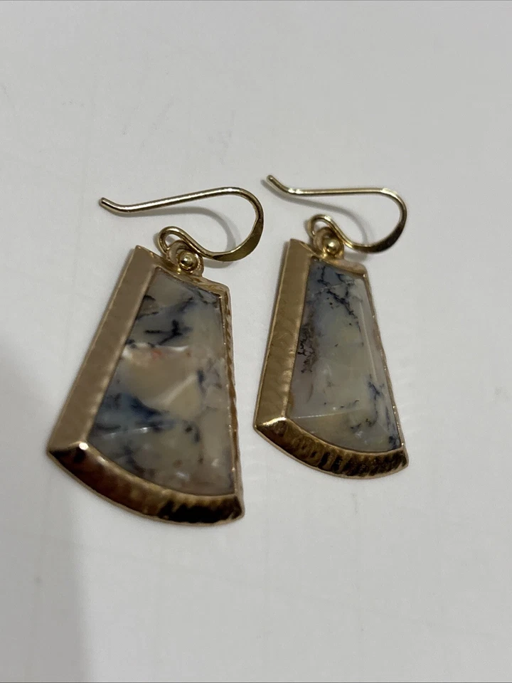 Barse Thai Earrings Gold Tone Stone Agate Silver 925 Hook Thailand Foto 3 de 4