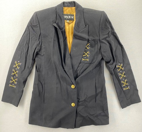 VTG 80’s Women’s Criscione New York Black Blazer Petite Art Deco Accents Padded
