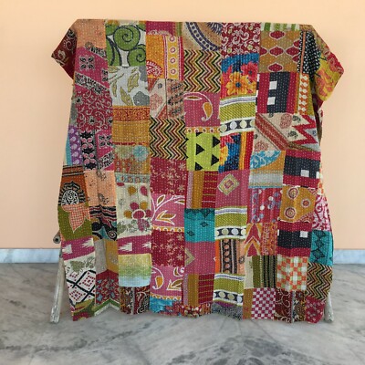 Indian Patchwork Reversible Kantha Quilt Bedding Bedspread Coverlet Gudari Throw