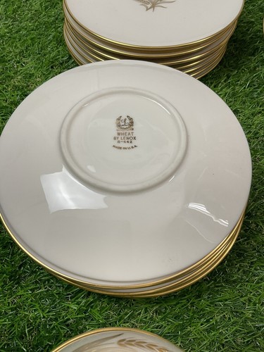 Vintage USA Lenox Wheat China Dinner Plates  R-442 Beige W/Gold Trim Lot Of 39 - Picture 12 of 15