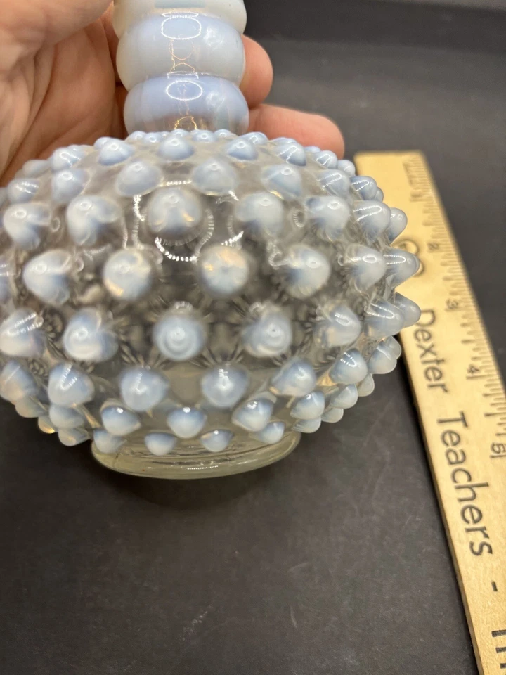 Fenton White Opalescent Barber Bottle Moonstone Hobnail Glass Bottle Bud Vase - image 2 of 4