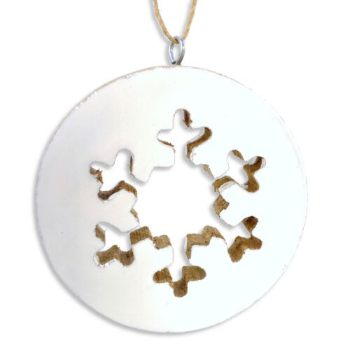 Wood White Snowflake - Rustic Winter Christmas Holiday Tree Ornament - Picture 2 of 3