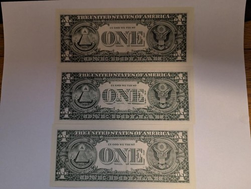 THREE (3) $1 BILLS FANCY NOTES, Low Serial Numbers 3 Digits - - Picture 2 of 2