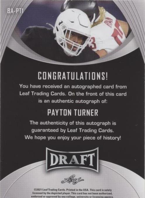2021 Leaf Draft Payton Turner #BA-PT1