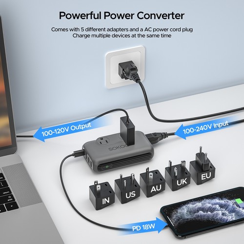 230W Voltage Converter Transformer 220V to 110V Step Down, 4 USB Travel Charger - Picture 5 of 5