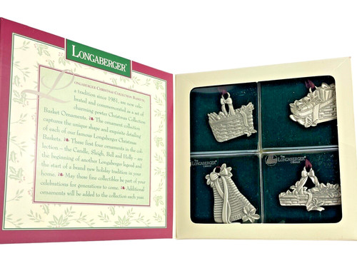 Juego de 4 adornos en forma de canasta de peltre colección Navidad Longaberger 1994 - Imagen 2 de 4