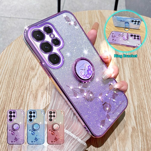 Custodia da donna con anello glitter floreale per Samsung S23 Ultra S22 S21+ S20 FE - Foto 15 di 21