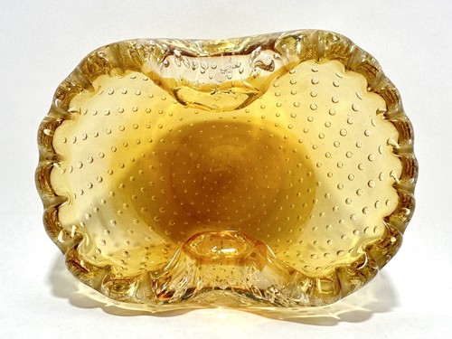 Vintage Bullicante Glass Trinket Bowl Gold - Picture 3 of 14